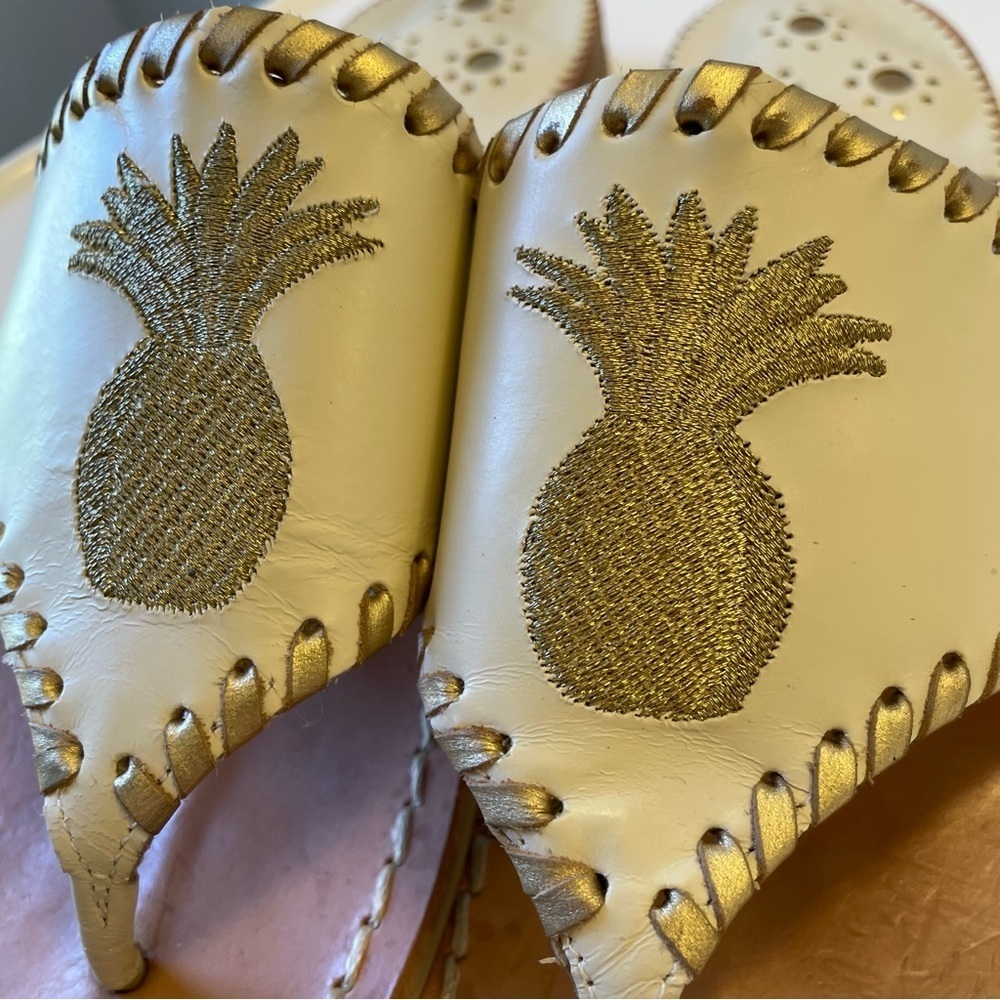 Jack Rogers Pineapple Embroidered Sandal Bone and Gold - Picture 3 of 6